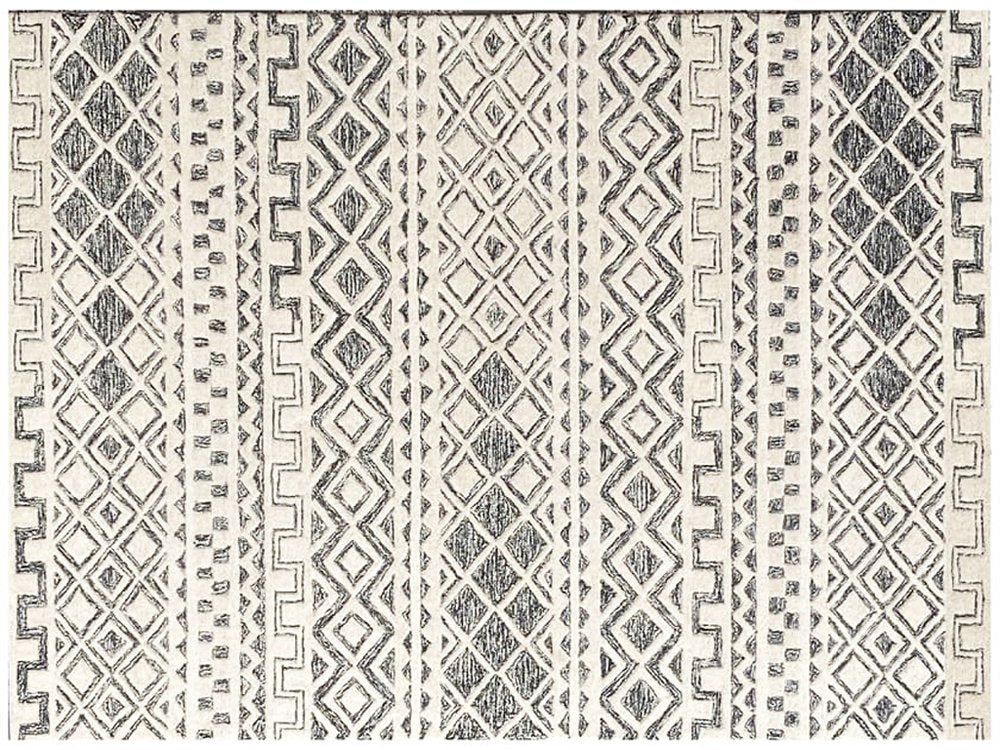 5' X 8' Black and Ivory Wool Abstract Geometric Hand Tufted Non Skid Area Rug