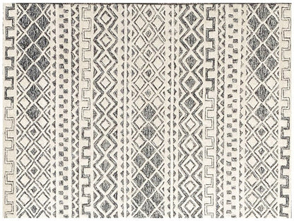5' X 8' Black and Ivory Wool Abstract Geometric Hand Tufted Non Skid Area Rug