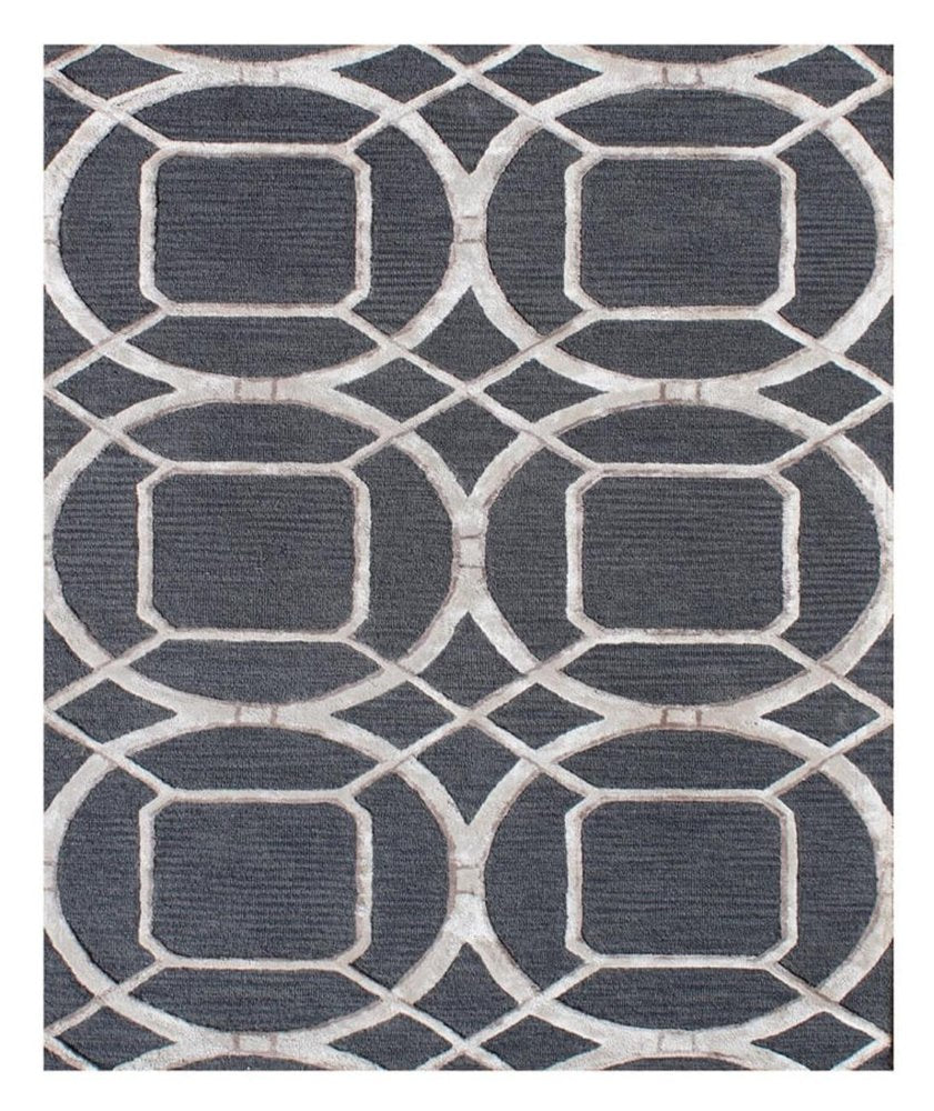 5' X 8' Charcoal and Ivory Abstract Geometric Hand Tufted Area Rug
