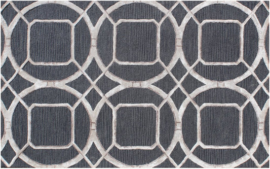 5' X 8' Charcoal and Ivory Abstract Geometric Hand Tufted Area Rug