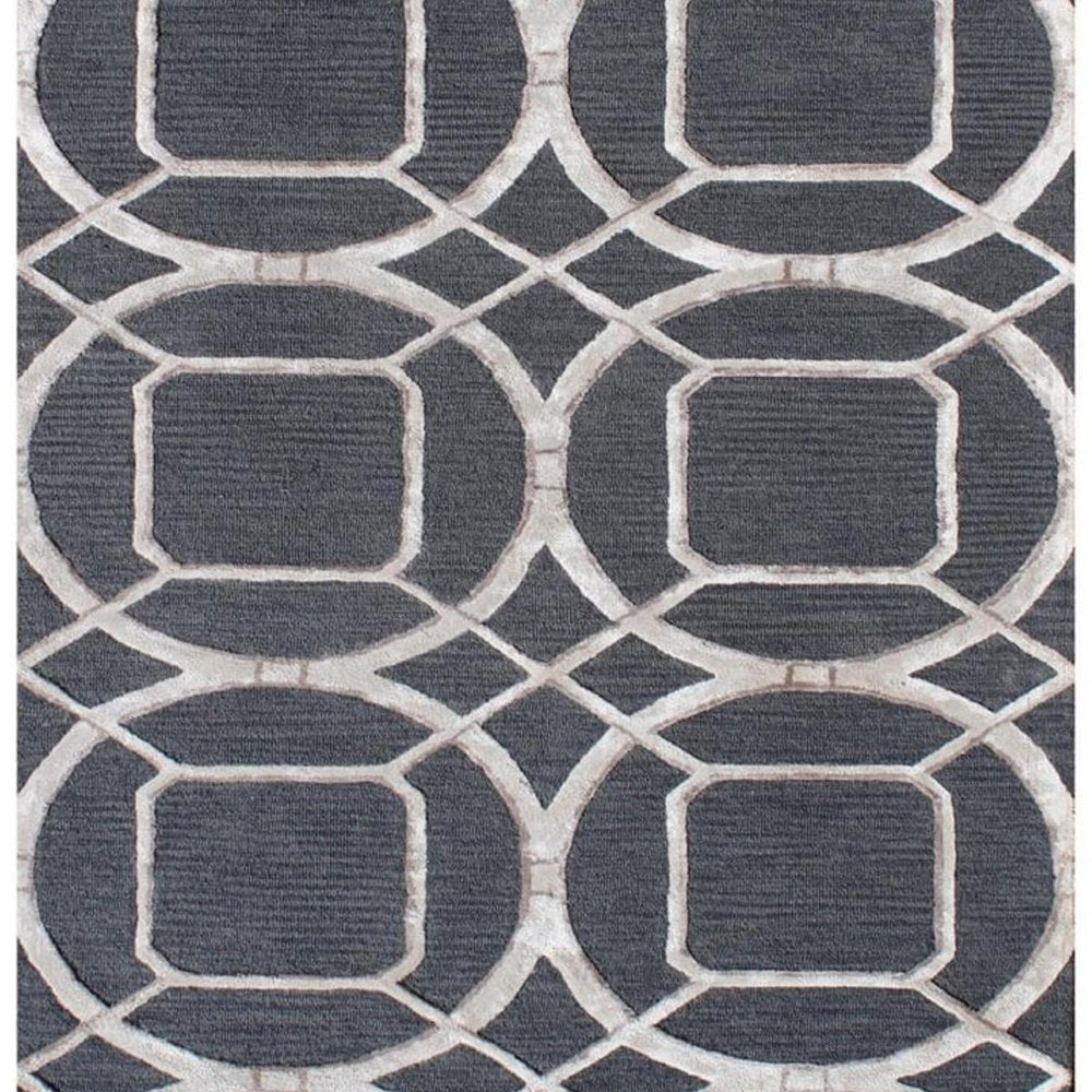 5' X 8' Charcoal and Ivory Abstract Geometric Hand Tufted Area Rug
