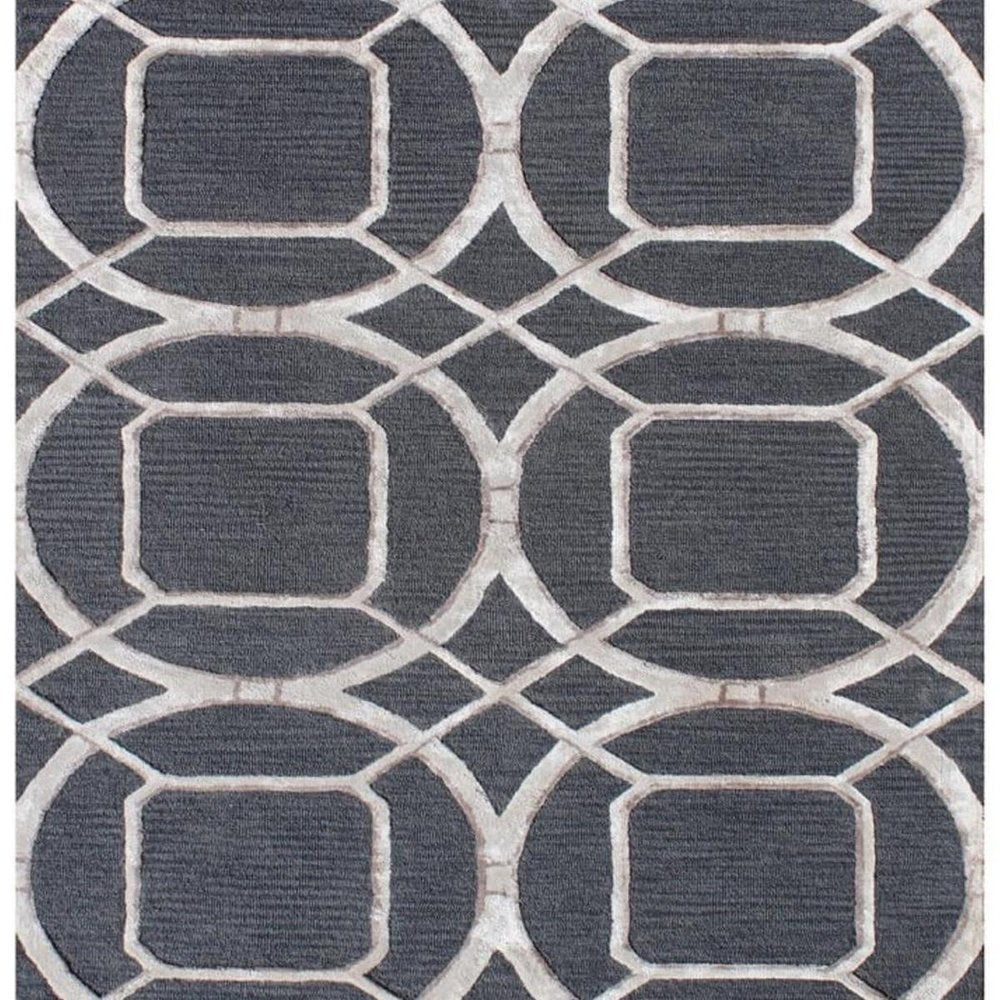 5' X 8' Charcoal and Ivory Abstract Geometric Hand Tufted Area Rug