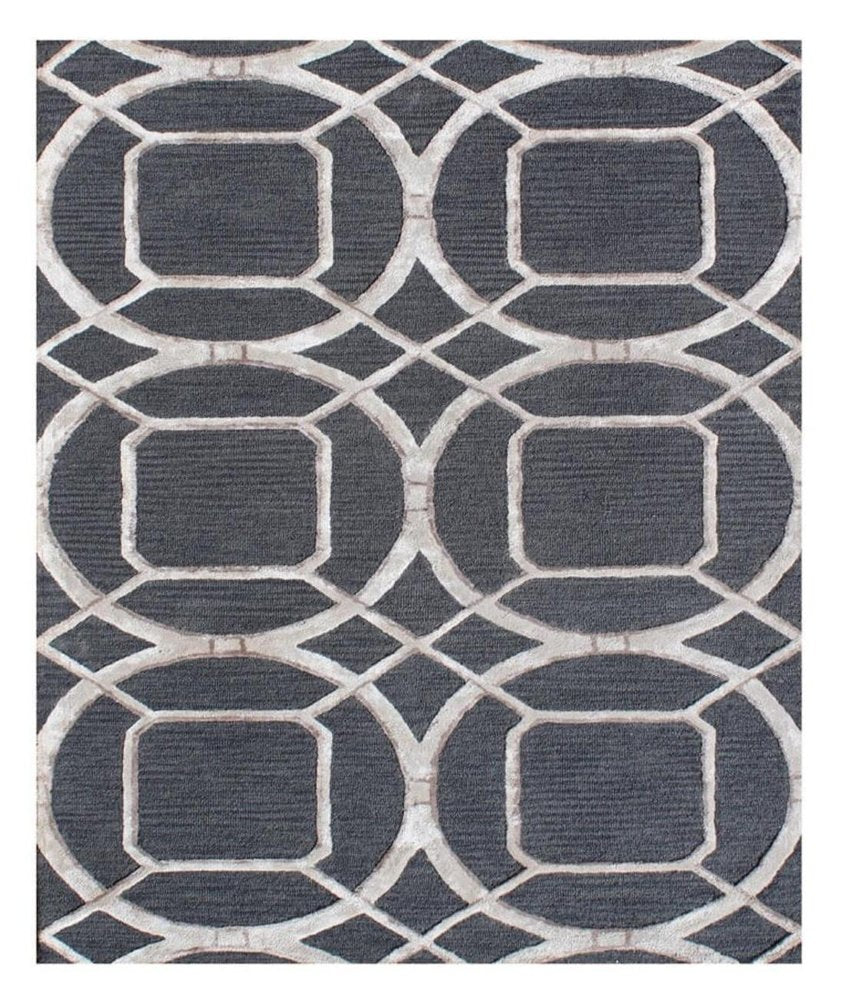 5' X 8' Charcoal and Ivory Abstract Geometric Hand Tufted Area Rug