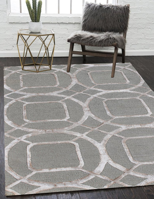 5' X 8' Gray and Light Gray Abstract Geometric Hand Tufted Area Rug