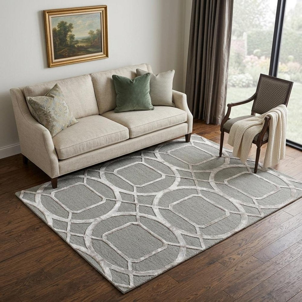 5' X 8' Gray and Light Gray Abstract Geometric Hand Tufted Area Rug