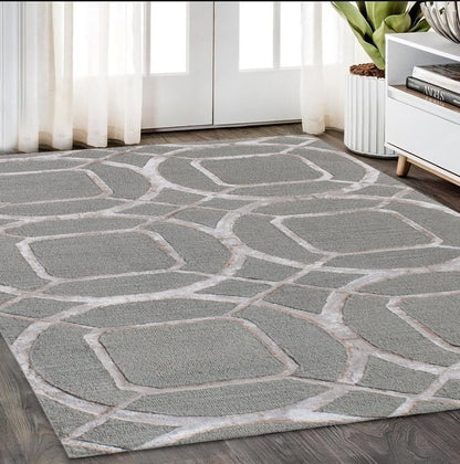 5' X 8' Gray and Light Gray Abstract Geometric Hand Tufted Area Rug