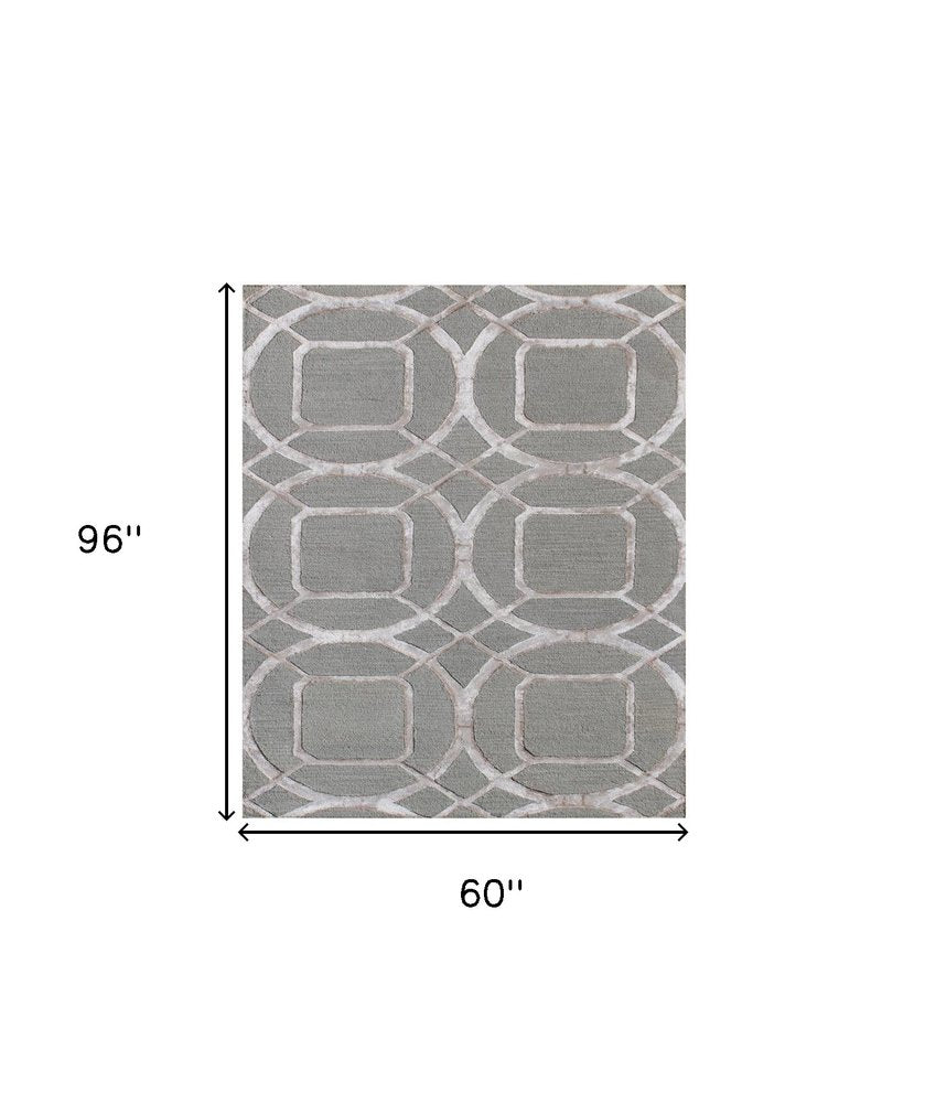 5' X 8' Gray and Light Gray Abstract Geometric Hand Tufted Area Rug