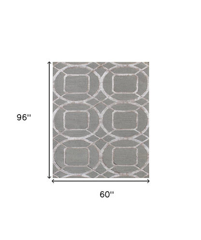5' X 8' Gray and Light Gray Abstract Geometric Hand Tufted Area Rug