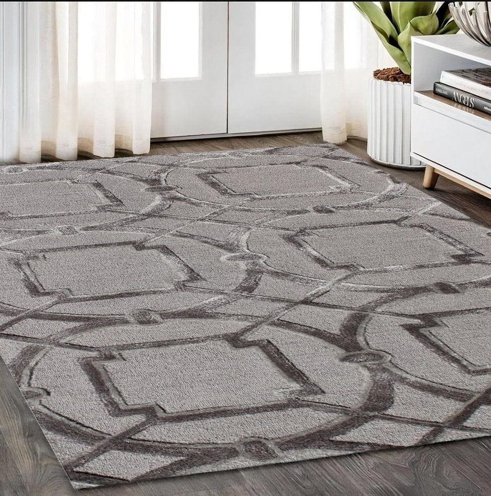5' X 8' Gray and Dark Gray Abstract Geometric Hand Tufted Area Rug