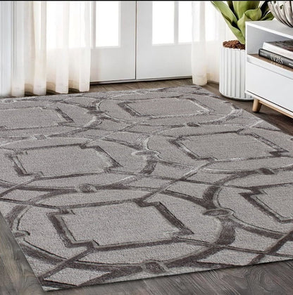 5' X 8' Gray and Dark Gray Abstract Geometric Hand Tufted Area Rug