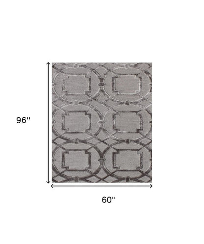 5' X 8' Gray and Dark Gray Abstract Geometric Hand Tufted Area Rug