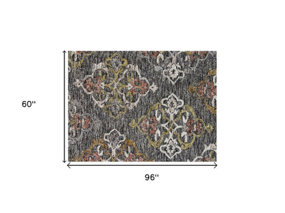 5' X 8' Charcoal Abstract Geometric Hand Tufted Non Skid Area Rug