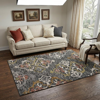 5' X 8' Charcoal Abstract Geometric Hand Tufted Non Skid Area Rug