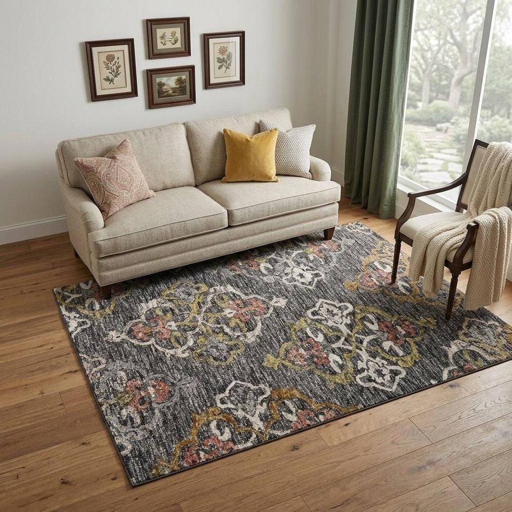 5' X 8' Charcoal Abstract Geometric Hand Tufted Non Skid Area Rug