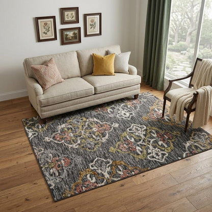 5' X 8' Charcoal Abstract Geometric Hand Tufted Non Skid Area Rug