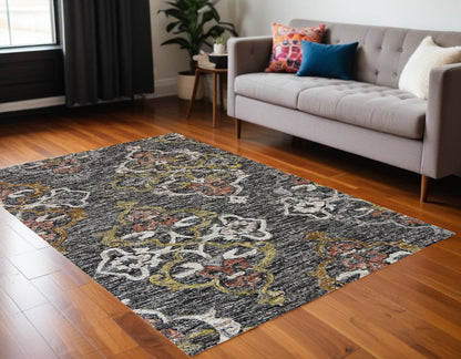 5' X 8' Charcoal Abstract Geometric Hand Tufted Non Skid Area Rug