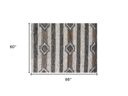 5' X 8' Beige Abstract Geometric Hand Tufted Non Skid Area Rug