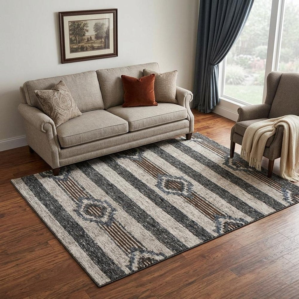 5' X 8' Beige Abstract Geometric Hand Tufted Non Skid Area Rug