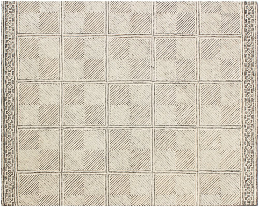 5' X 8' Moss Green Wool Abstract Geometric Hand Tufted Non Skid Area Rug