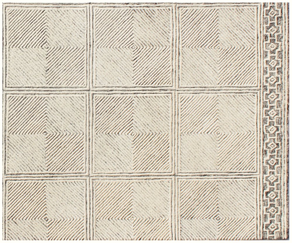 5' X 8' Moss Green Wool Abstract Geometric Hand Tufted Non Skid Area Rug