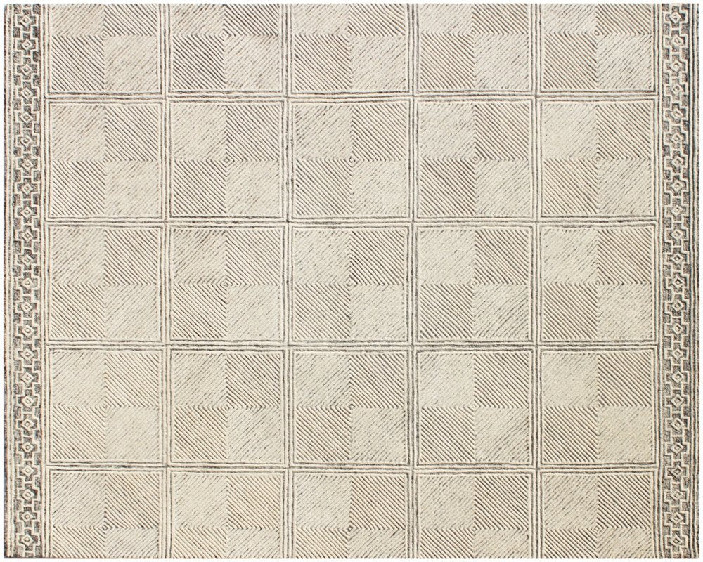 5' X 8' Moss Green Wool Abstract Geometric Hand Tufted Non Skid Area Rug