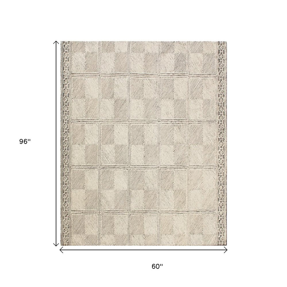 5' X 8' Moss Green Wool Abstract Geometric Hand Tufted Non Skid Area Rug