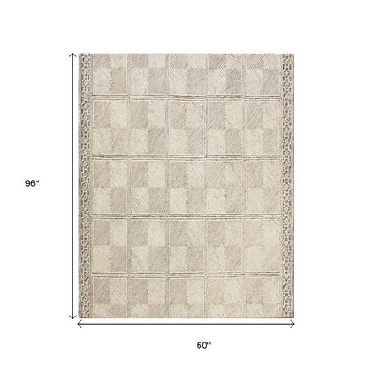 5' X 8' Moss Green Wool Abstract Geometric Hand Tufted Non Skid Area Rug