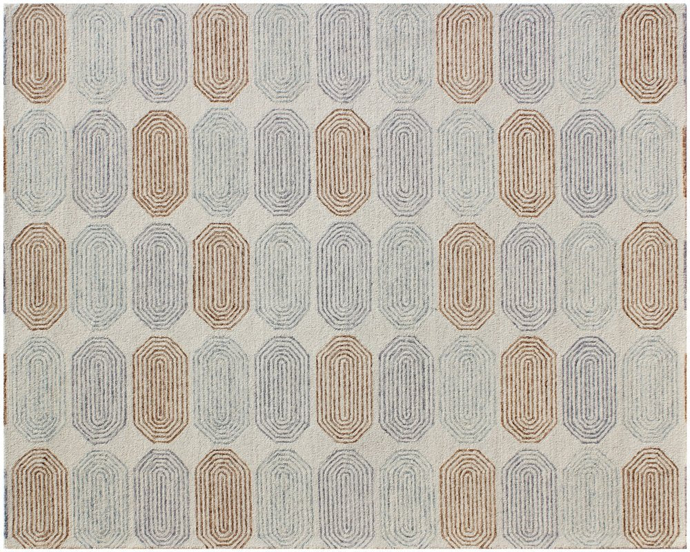 5' X 8' Ivory and Silver Wool Abstract Geometric Hand Tufted Non Skid Area Rug