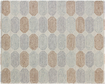 5' X 8' Ivory and Silver Wool Abstract Geometric Hand Tufted Non Skid Area Rug