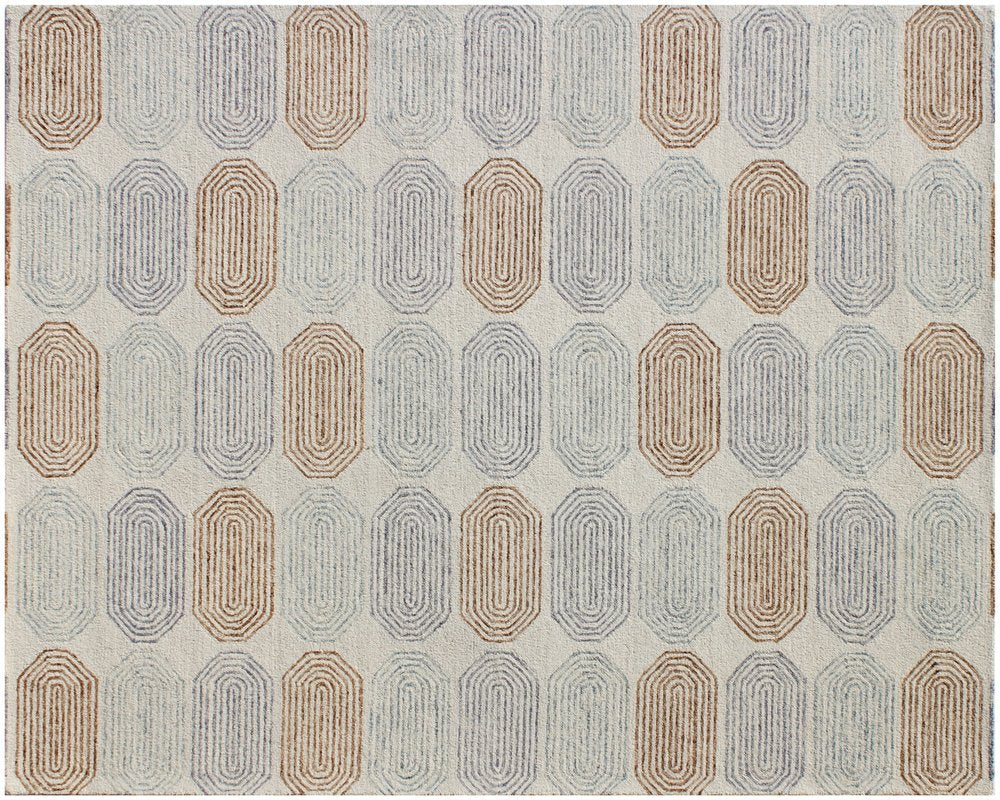 5' X 8' Ivory and Silver Wool Abstract Geometric Hand Tufted Non Skid Area Rug