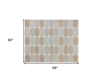 5' X 8' Ivory and Silver Wool Abstract Geometric Hand Tufted Non Skid Area Rug