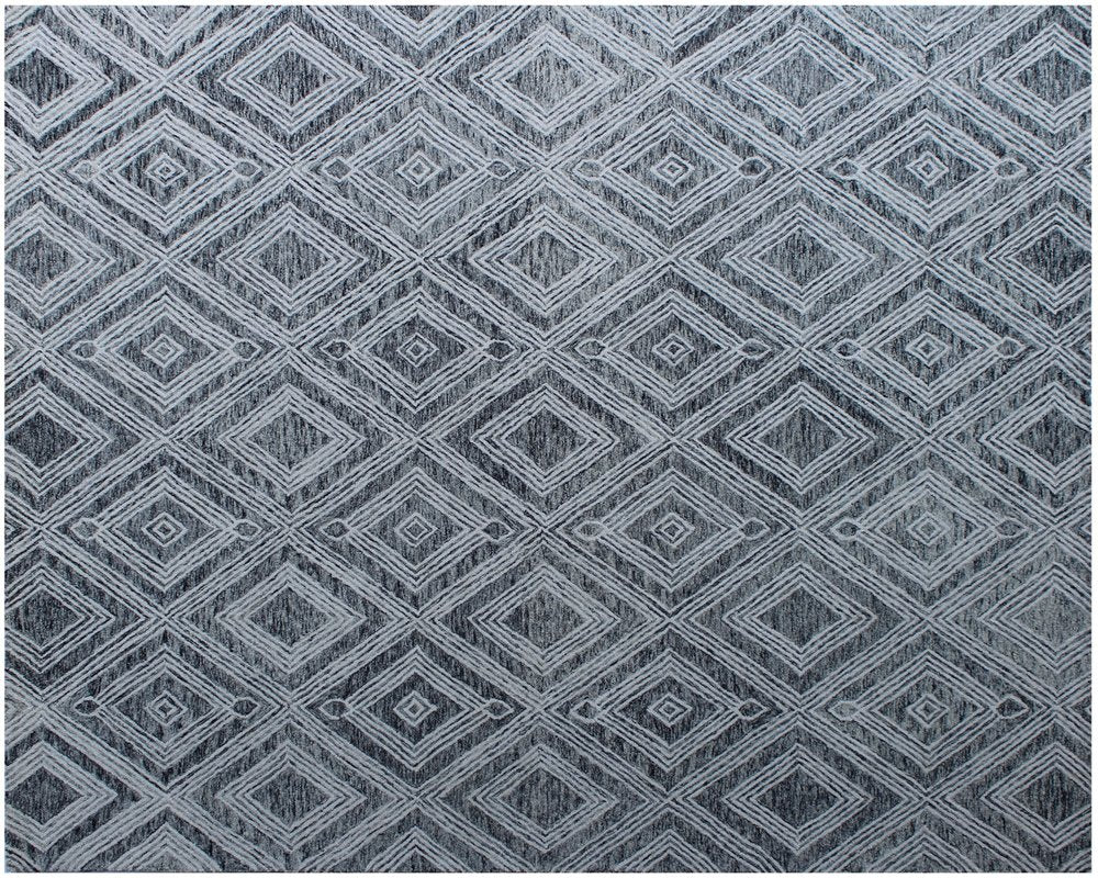 8' X 10' Black and Ivory Wool Abstract Geometric Hand Tufted Non Skid Area Rug