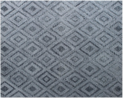 8' X 10' Black and Ivory Wool Abstract Geometric Hand Tufted Non Skid Area Rug