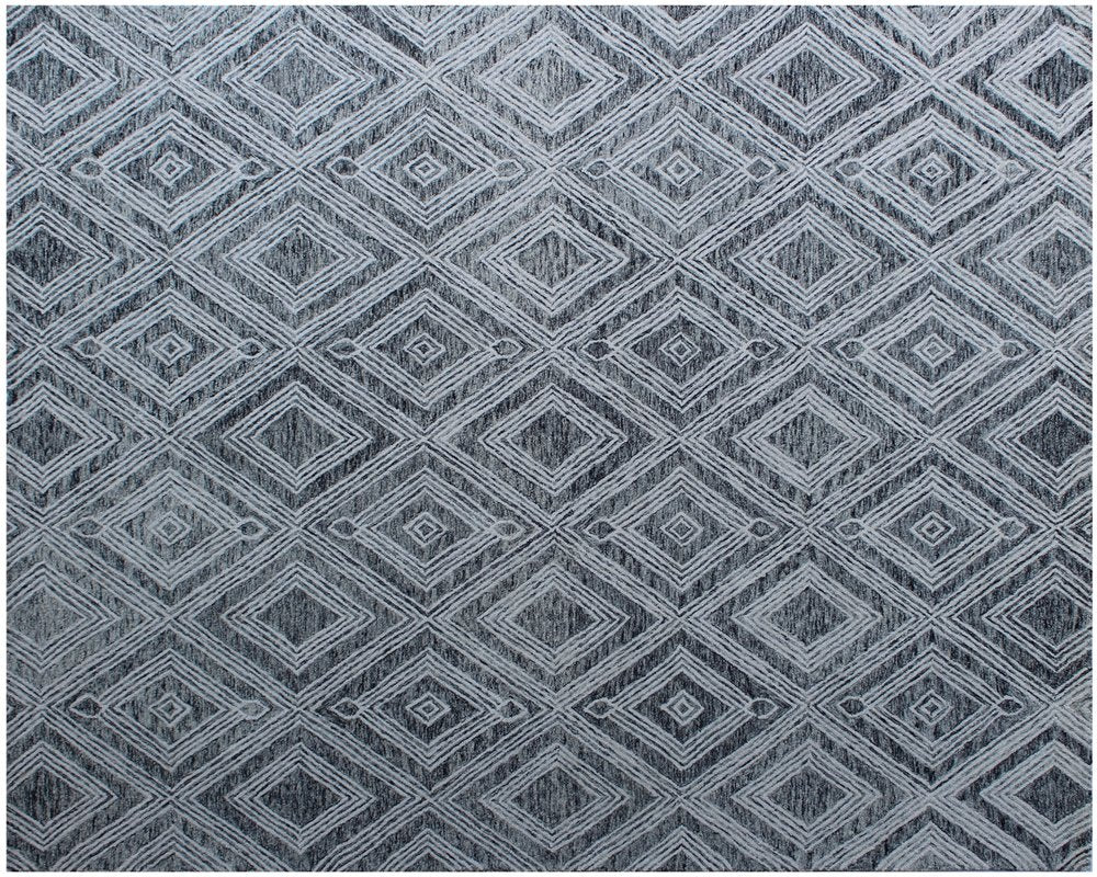 8' X 10' Black and Ivory Wool Abstract Geometric Hand Tufted Non Skid Area Rug