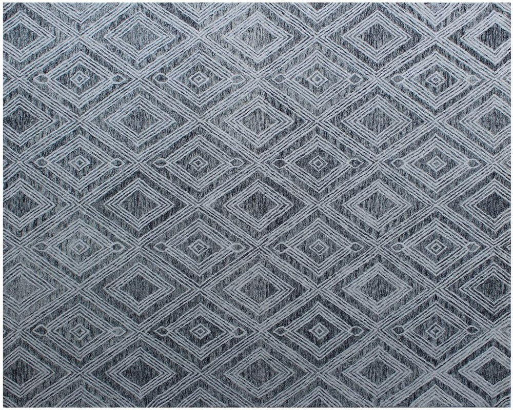 8' X 10' Black and Ivory Wool Abstract Geometric Hand Tufted Non Skid Area Rug