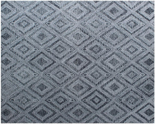 8' X 10' Black and Ivory Wool Abstract Geometric Hand Tufted Non Skid Area Rug