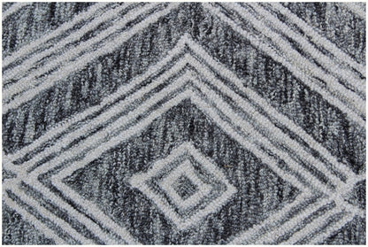 8' X 10' Black and Ivory Wool Abstract Geometric Hand Tufted Non Skid Area Rug