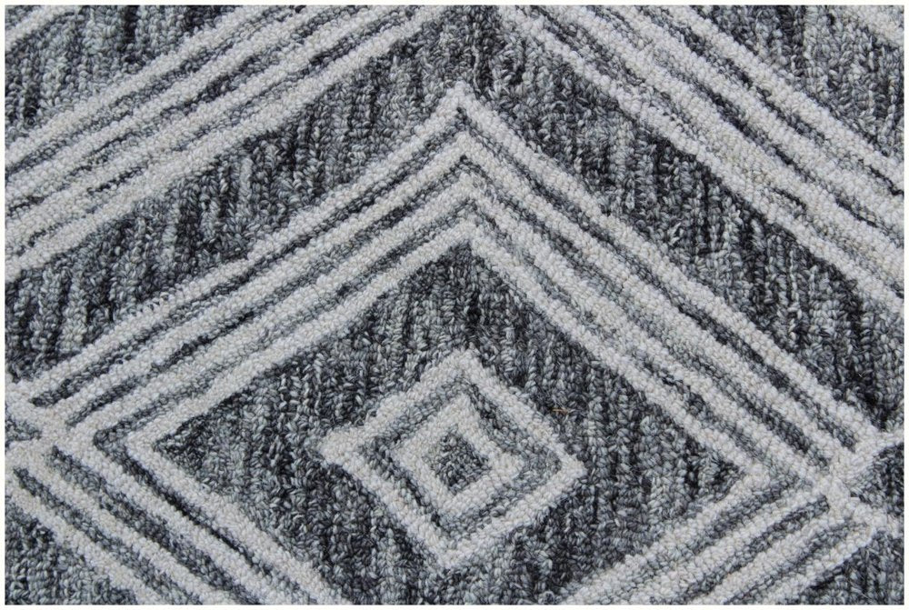 8' X 10' Black and Ivory Wool Abstract Geometric Hand Tufted Non Skid Area Rug