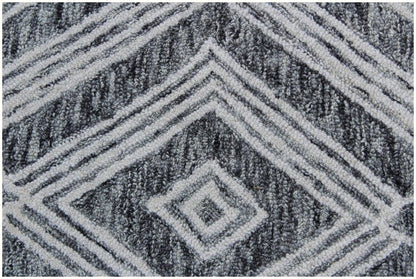 8' X 10' Black and Ivory Wool Abstract Geometric Hand Tufted Non Skid Area Rug