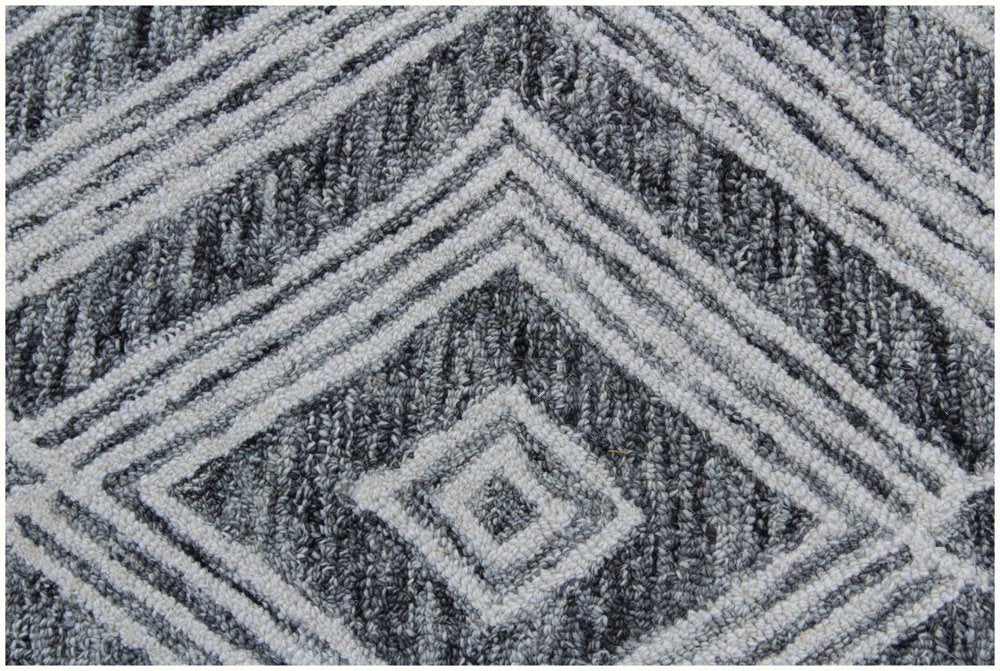 8' X 10' Black and Ivory Wool Abstract Geometric Hand Tufted Non Skid Area Rug