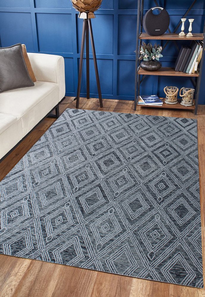 8' X 10' Black and Ivory Wool Abstract Geometric Hand Tufted Non Skid Area Rug