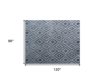 8' X 10' Black and Ivory Wool Abstract Geometric Hand Tufted Non Skid Area Rug