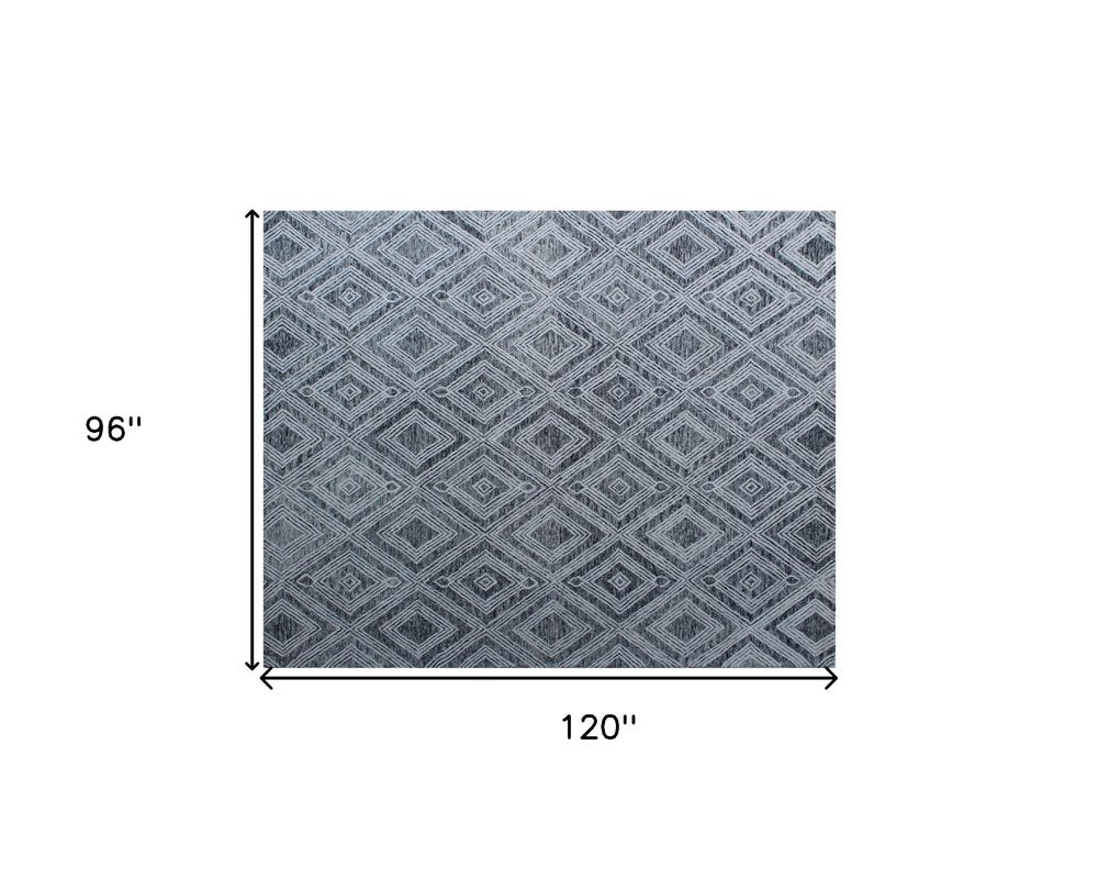 8' X 10' Black and Ivory Wool Abstract Geometric Hand Tufted Non Skid Area Rug