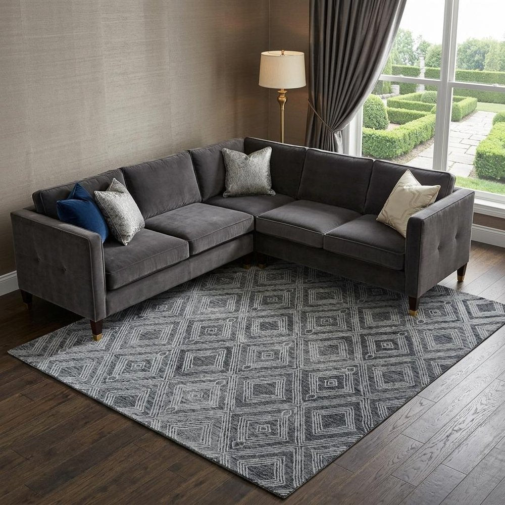 8' X 10' Black and Ivory Wool Abstract Geometric Hand Tufted Non Skid Area Rug