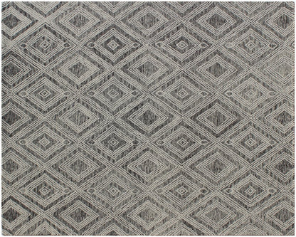 5' X 8' Black and Ivory Wool Abstract Geometric Hand Tufted Non Skid Area Rug