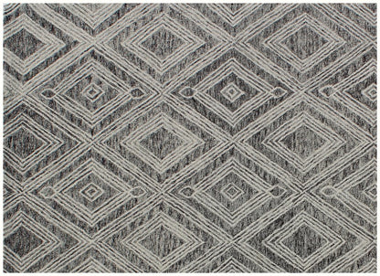 5' X 8' Black and Ivory Wool Abstract Geometric Hand Tufted Non Skid Area Rug