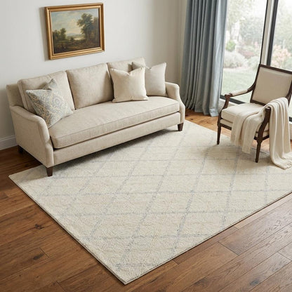 5' X 8' Ivory Wool Abstract Geometric Hand Tufted Non Skid Area Rug