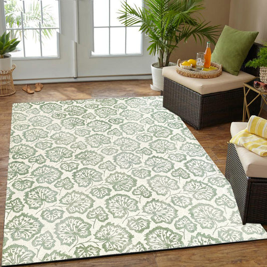 5' X 8' Ivory Wool Floral Hand Tufted Non Skid Area Rug