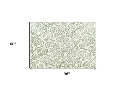 5' X 8' Ivory Wool Floral Hand Tufted Non Skid Area Rug