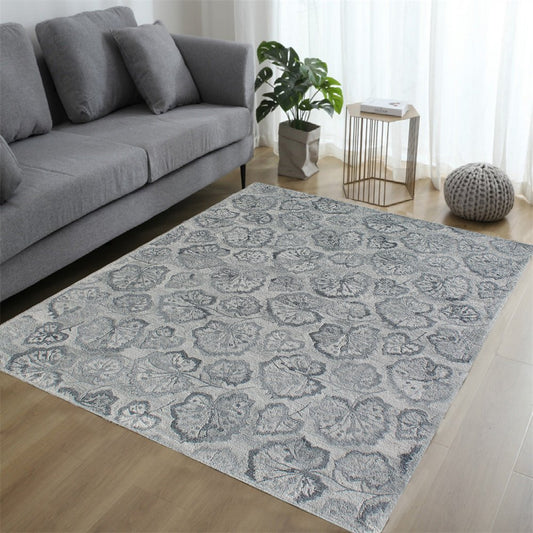 9' X 12' Silver Floral Hand Tufted Non Skid Area Rug